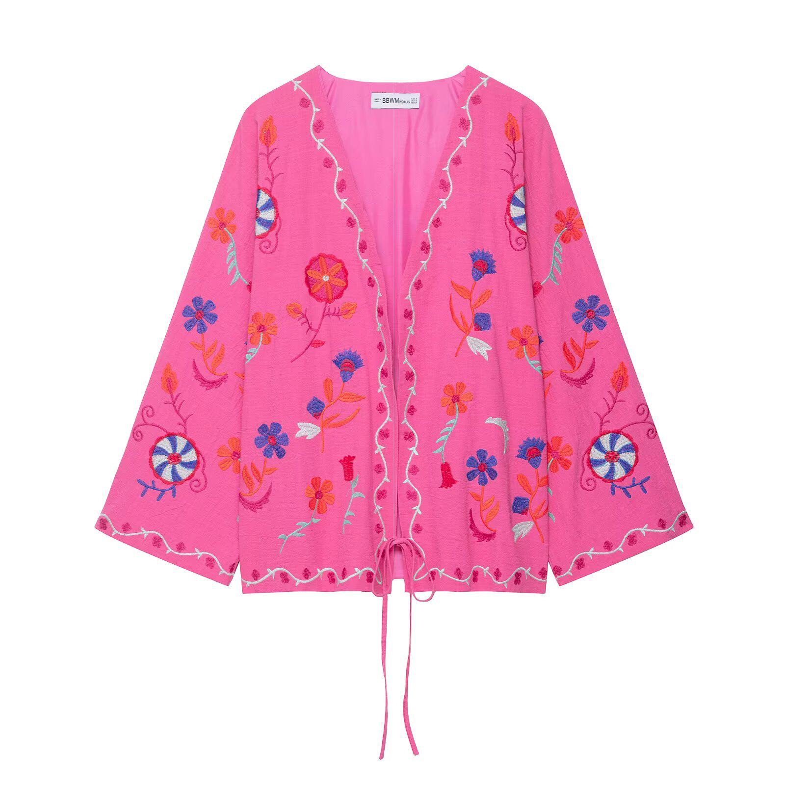 Women s Embroidered Tie-Up Cardigan Jacket Large