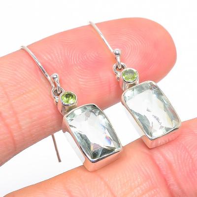 Natural Green Amethyst Gemstone 925 Solid Sterling Silver Earring 1.25" d3E07