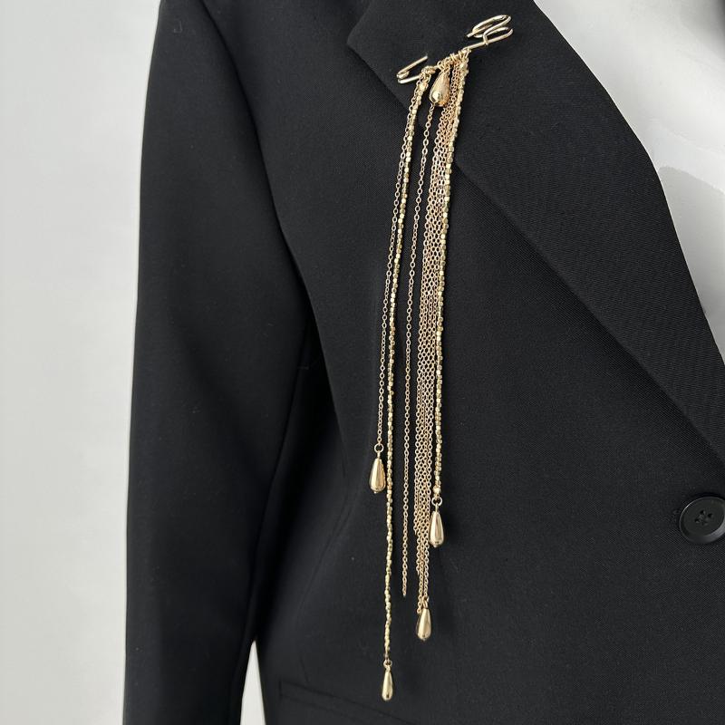

[HF]#Exaggerate Long Tassel Chain Brooch Women Handmade Beaded Many Layer Chain Multi Functional Fixed Pin Pants Clothes Decorat