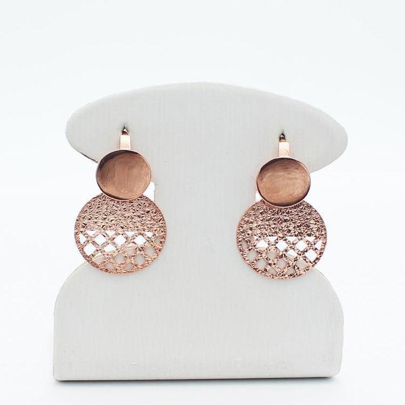 Exquisite Russian Purple Gold Hollow Round Brand Earrings, Japanese And Korean Foreign Style High-End Rose Gold-Plated Colored Gold Earrings For Women (pair of rose gold plated)