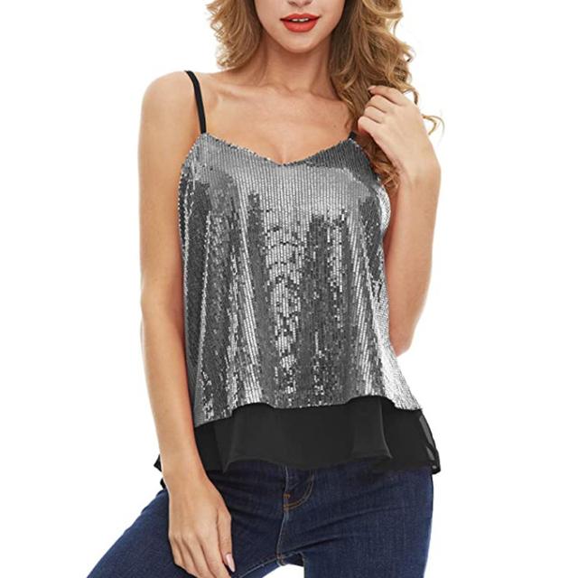 Vestă sexy la modă nouă, Topuri cu paiete pentru femei, cămașă pentru femei, fără mâneci, cu decolteu în V, tricouri de vară pentru femei, haine de petrecere.