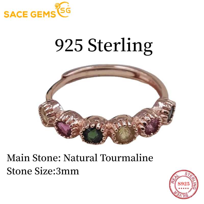 Sace Gems 925 Sterling Silver 3MM Natural Tourmaline Gemstone Rings for Women Engagement Cocktail Party Fine Jewelry Gift