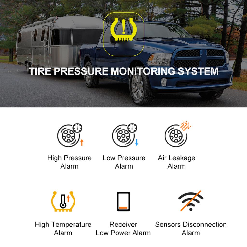 Tire Pressure Monitoring System, Solar Tire Pressure Monitor with 6 Internal Sensors, Ambient Light, Real time Display