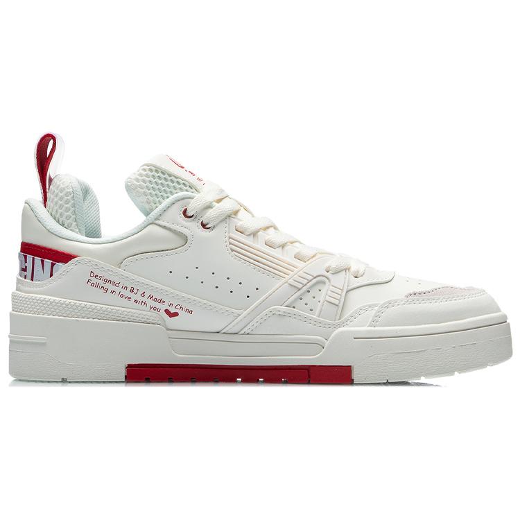 Li Ning 001 BTC Slip Resistant, Abrasion Resistant, Balanced, Lightweight Low top Skateboard Shoes Unisex White Red AECR001-4