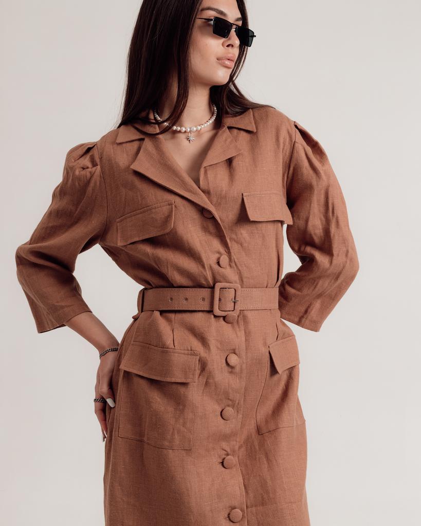 Summer Dress Sandrom 4466 42 L Camel Linen