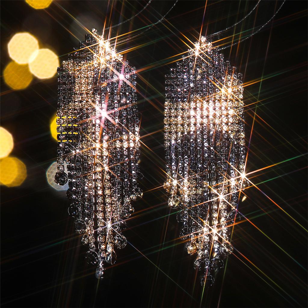 Luxury Super Flash Rhinestone Long Fringed Earrings