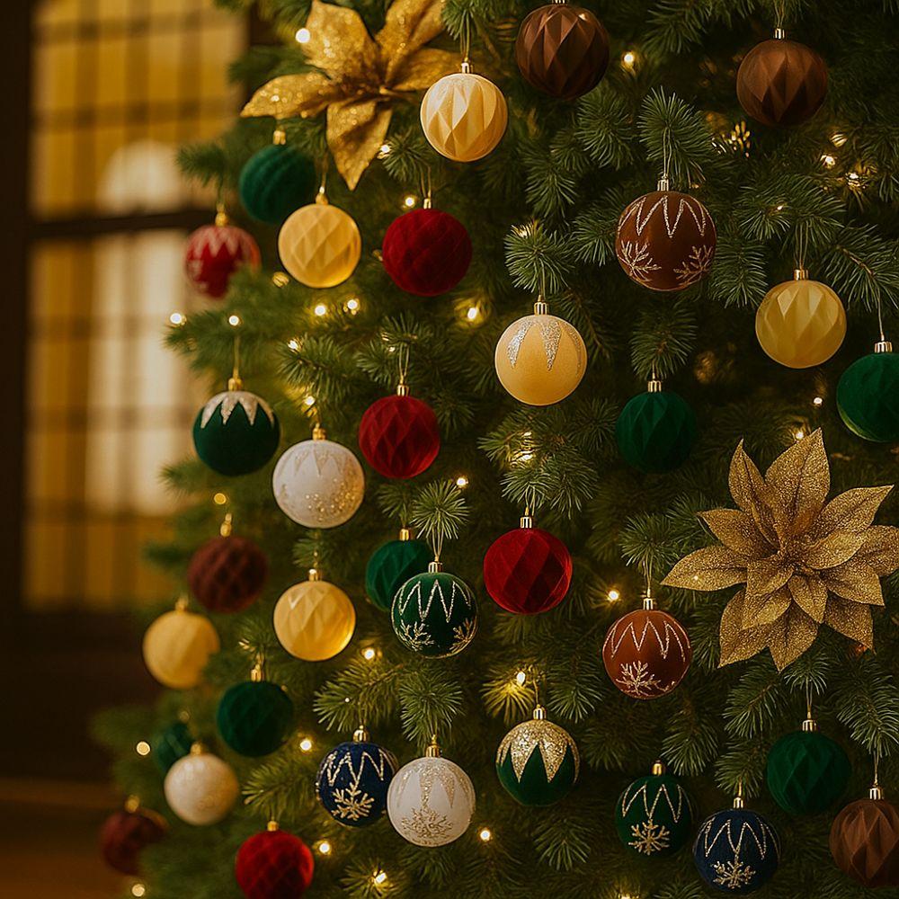 4pcs Glitter Christmas Tree Hanging Balls Flocked Xmas Ball Ornaments Xmas Gift Balls  Party Favors