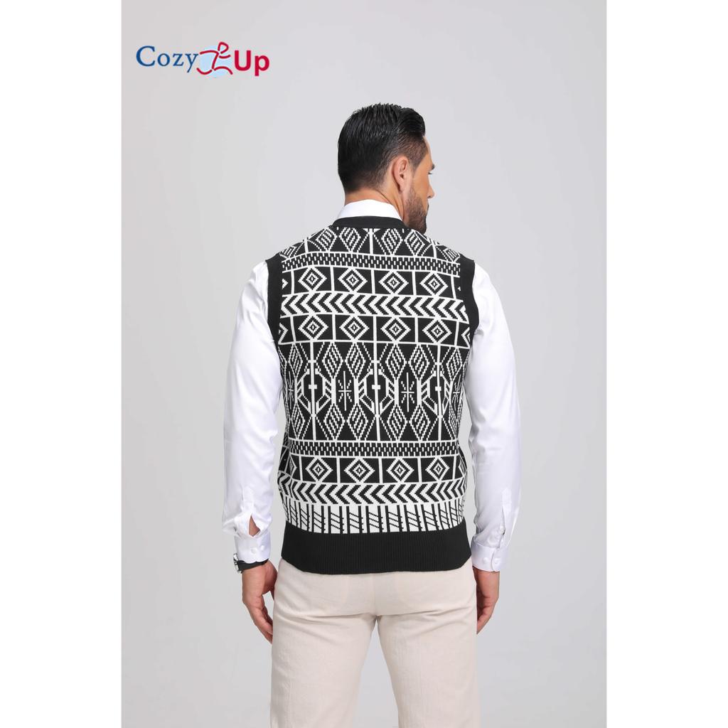 Cozy Up Men Color Block Plaid Knit Cardigan Vest with Buttons - Casual V-Neck, Sleeveless, Regular Fit for Spring/Fall