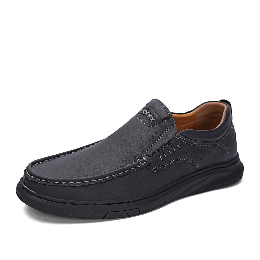 Leather Shoes Autumn New First Layer Cowhide Casual Shoes Slip-on Comfortable Lazy Doug Shoes Genuine Leather plus Size Men's Shoes