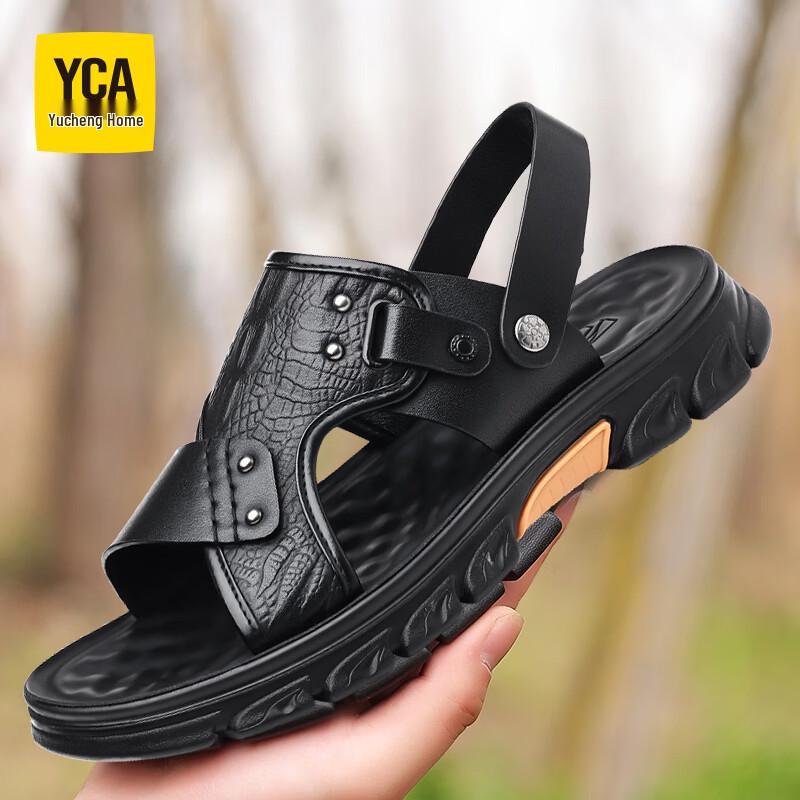 YCA Men s Leather Slip-on Beach Sandals 40