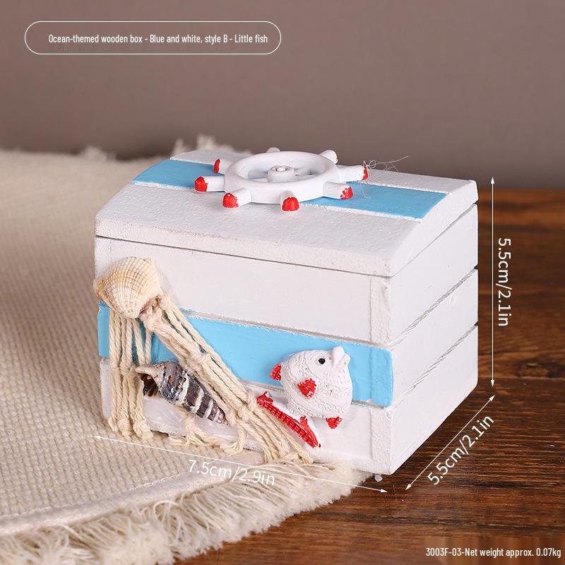 Ocean Style Mediterranean Desktop Wooden Jewelry and Candy Storage Box