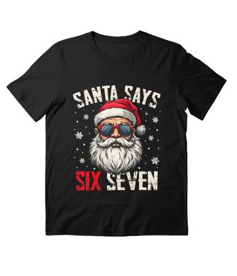 Weihnachten Weihnachtsmann Sechs Sieben Gedruckt Reines Baumwoll-T-Shirt für Männer und Frauen Y2K Übergroßes Feiertagsgeschenk Kurzärmeliges T-Shirt