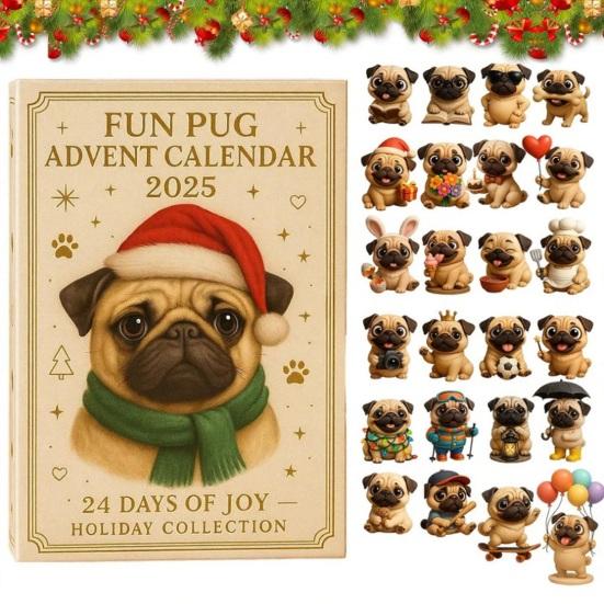 Pug Dog Advent Calendar 2025 24 Days Christmas Ornaments Cute Pug Hanging Decorations for Tree Funny Holiday Gift for Dog Lovers
