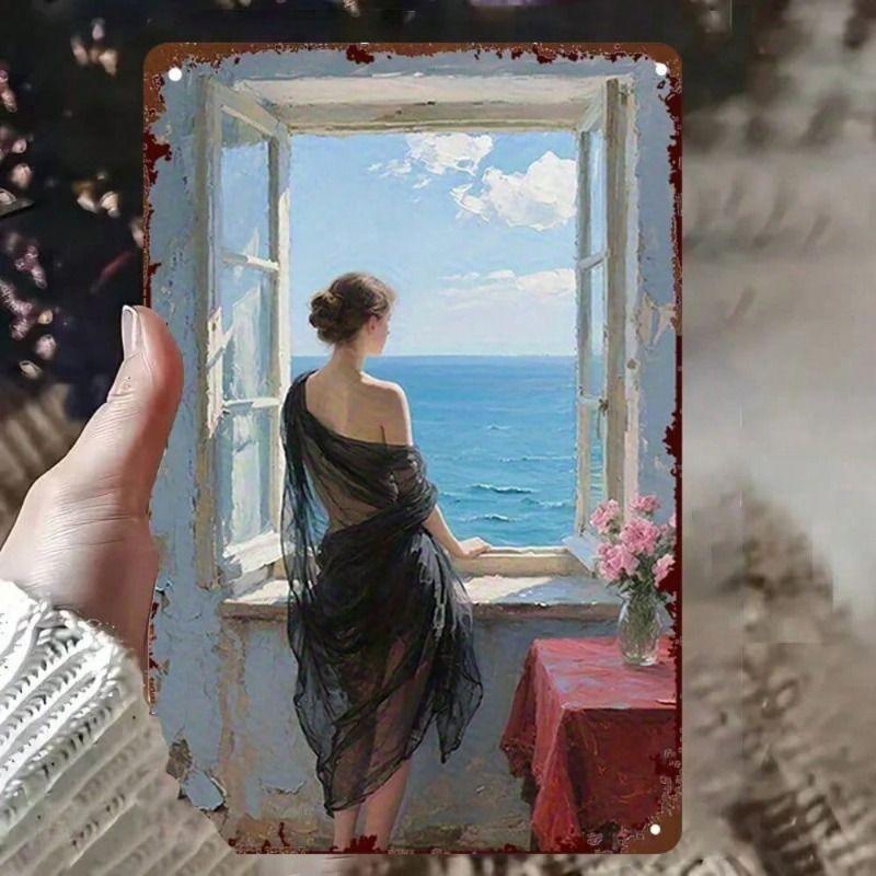 

Vintage Beach Girl Metal Poster 8x12 Inch Rustproof Iron Sign for Home Garage Bar Wall Decor