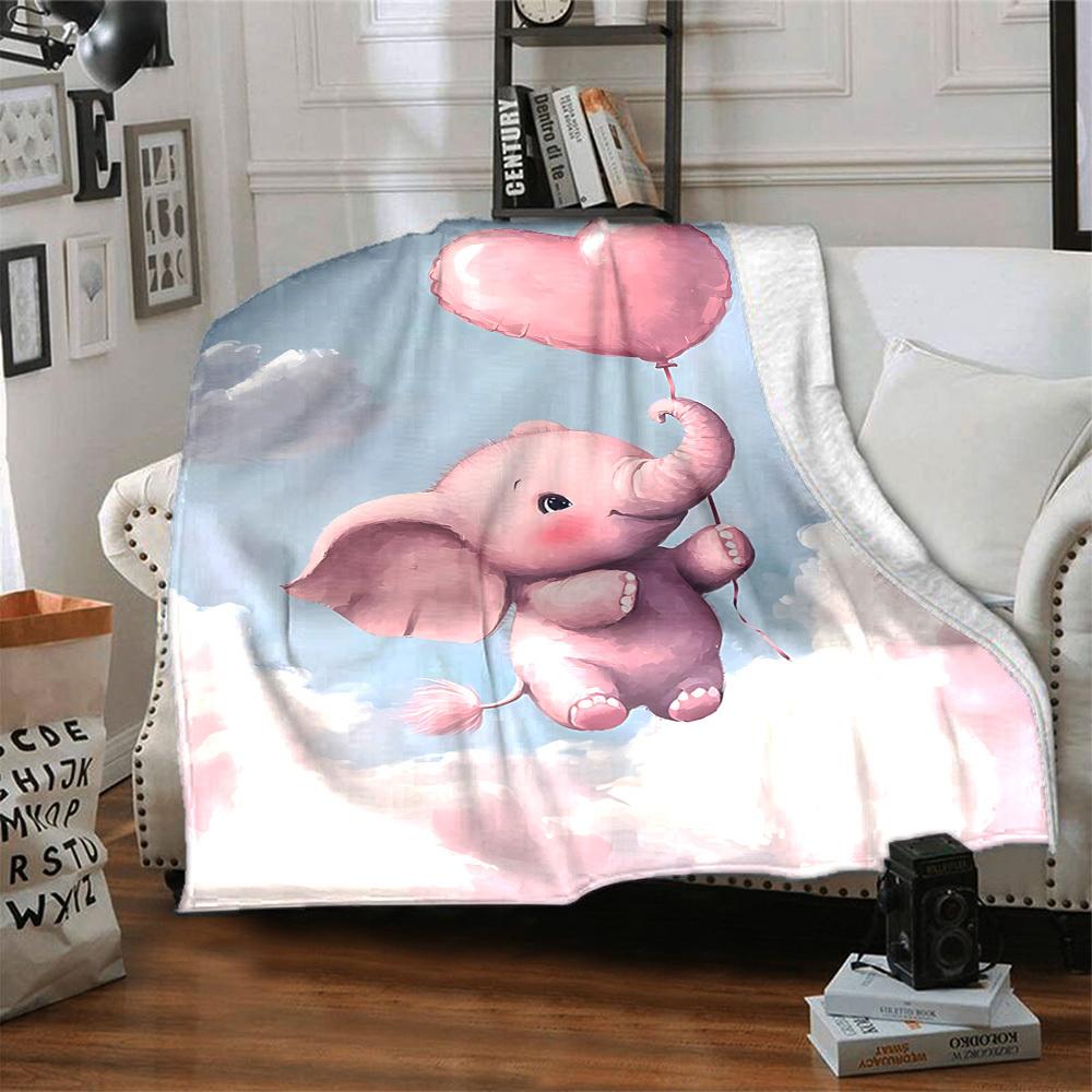 1pc Elephant Balloon Blanket Lightweight Flannel Throw for Sofa Bed Travel Camping Livingroom Office Couch Chair