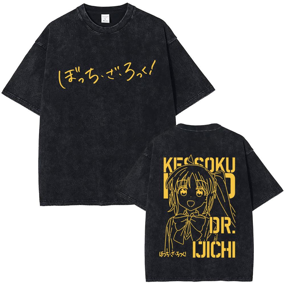 Gewaschenes Vintage Anime Bocchi The Rock Gotoh Hitori Grafik T-Shirt Herren Damen Freizeit Baumwolle Übergroße T-Shirts Streetwear Unisex