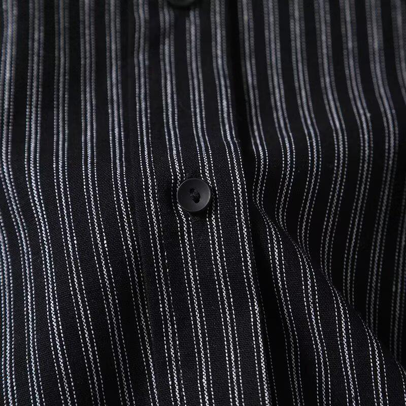 2025 Spring Women's Striped Print Loose Single-Breasted Lapel Shirt
