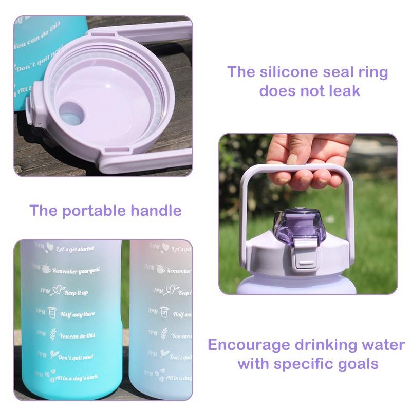 2000 ml vannflaske med stor kapasitet med tidsmarkør og sugerør Sprettlokk Lekkasikker frostet kopp for utendørs sport og treningsvannkanne