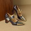 Fashion 2025 Spring Mary Janes Women Shoes Pointed Toe Chunky Heel Pumps Genuine Leather Shoes for Women Elegant High Heels Buckle Heels