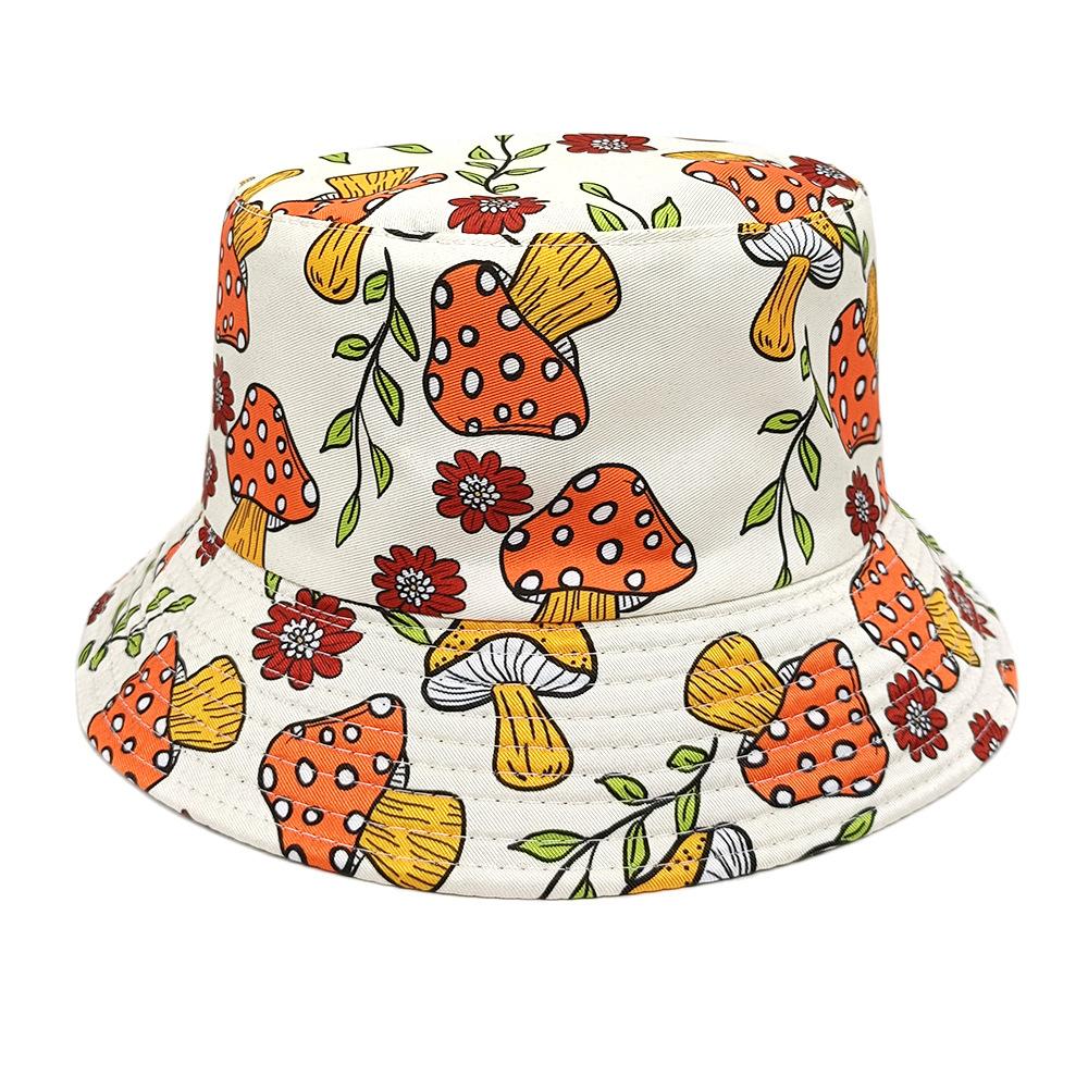 Mushroom Print Reversible Bucket Hat Women Men Summer Outdoor Sunscreen Fisherman Hat Unisex Fashion Decorate Sun Panama Hip Hop