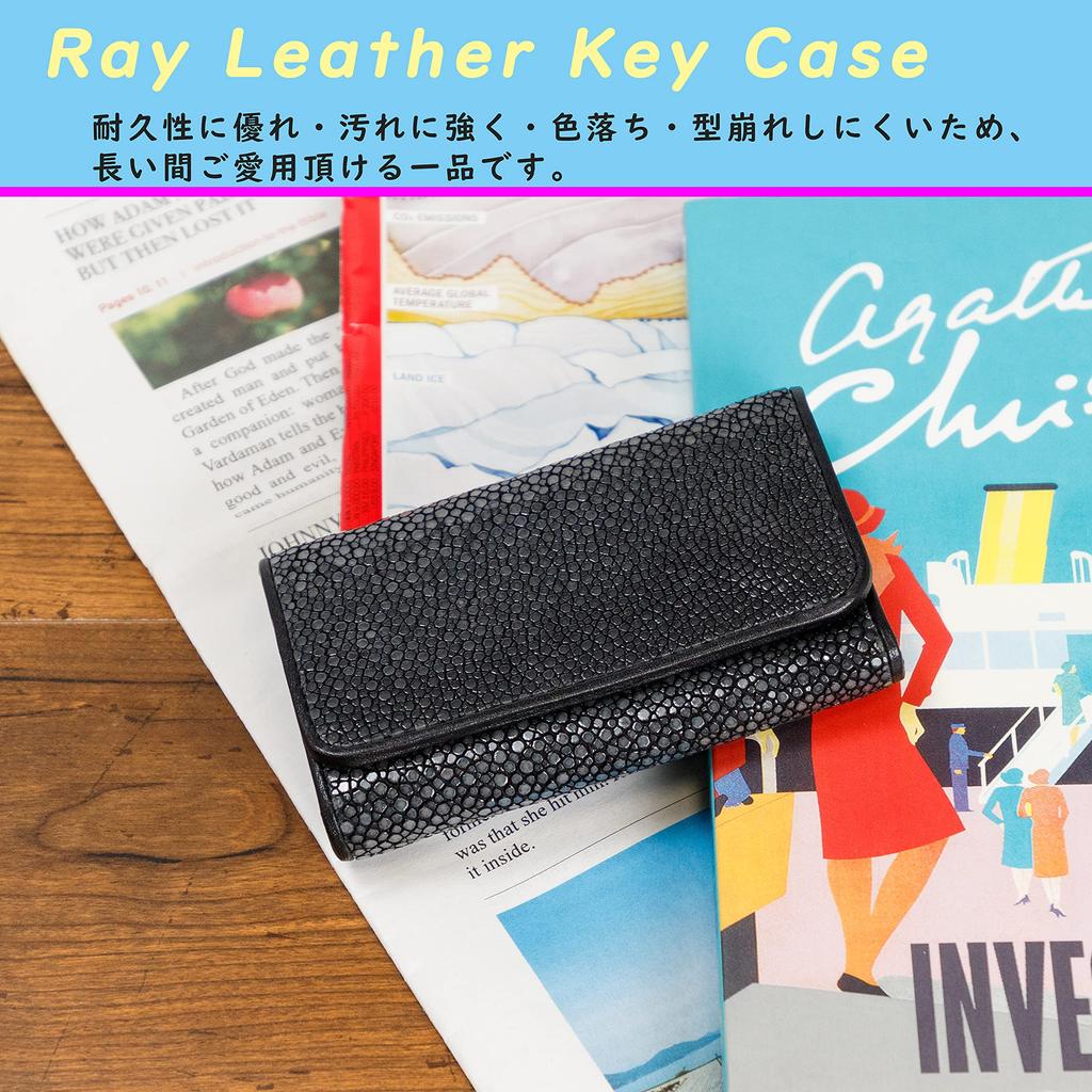 GRAVEDAD Genuine Stingray Leather Key Case, Premium Polished Stingray Leather, Popular (Black)