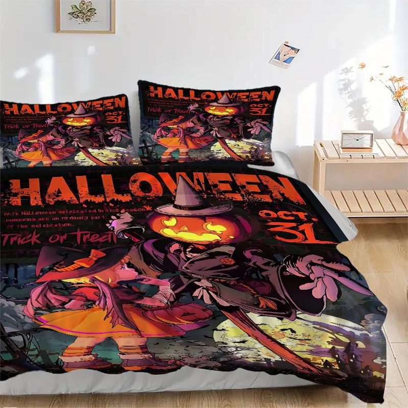 3pcs Bedding Set Halloween Pumpkin Includes 1 Comforter + 2 Pillowcases, Without Pillow Inserts, Soft Comfortable, Lightweight Breathable, P