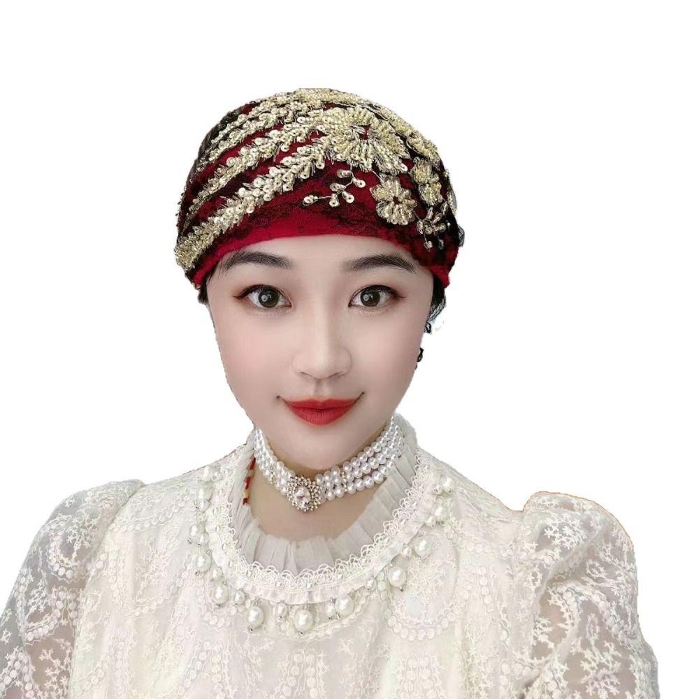 Phoenix Tail Women Headscarf Turban Cap Beanie Hair Cover Cap Luxury Floral Lace Caps  Head Wraps
