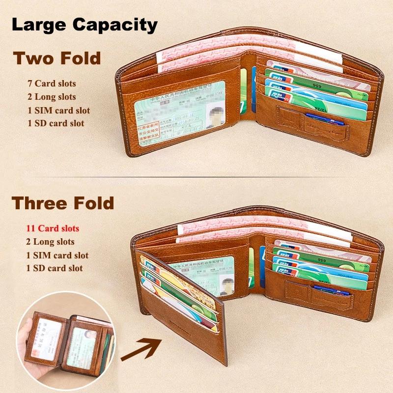 Men's RFID Blocking Genuine Leather Wallet  Vintage Short Multi Function Large Capacity Cow Skin Purse Money Clip