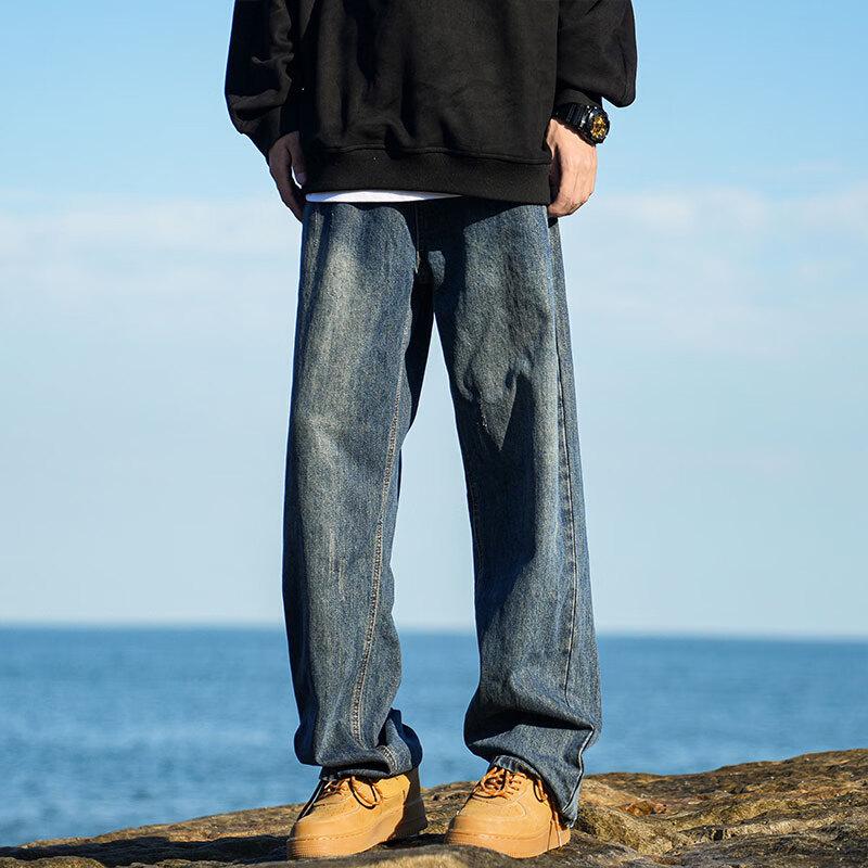 SWAMP AREA Men's Vintage Washed Loose Fit Straight Leg Jeans