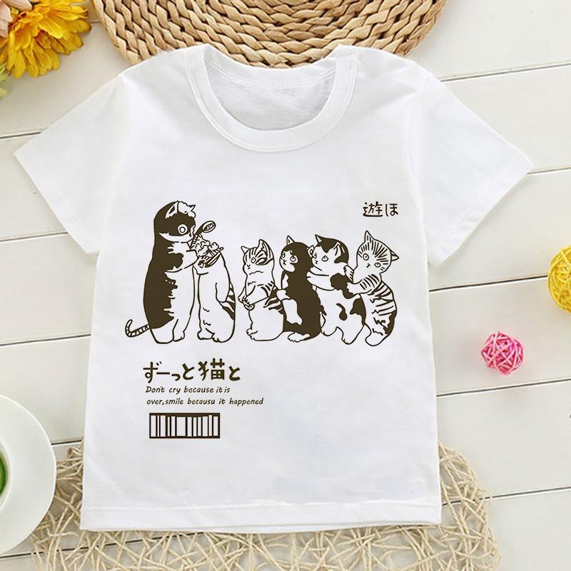 Japanese Anime Kid T Shirt Cat Kawaii Manga Children T-shirt Kids Clothes Tshirt Tops Tee Boys Girls Tee Baby Cute Y2k