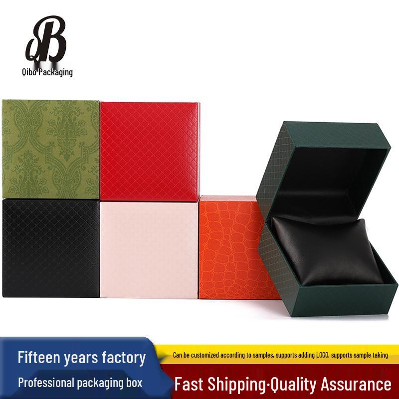 Flip-top Solid Color Jewelry Watch Storage Box with Embossed Design