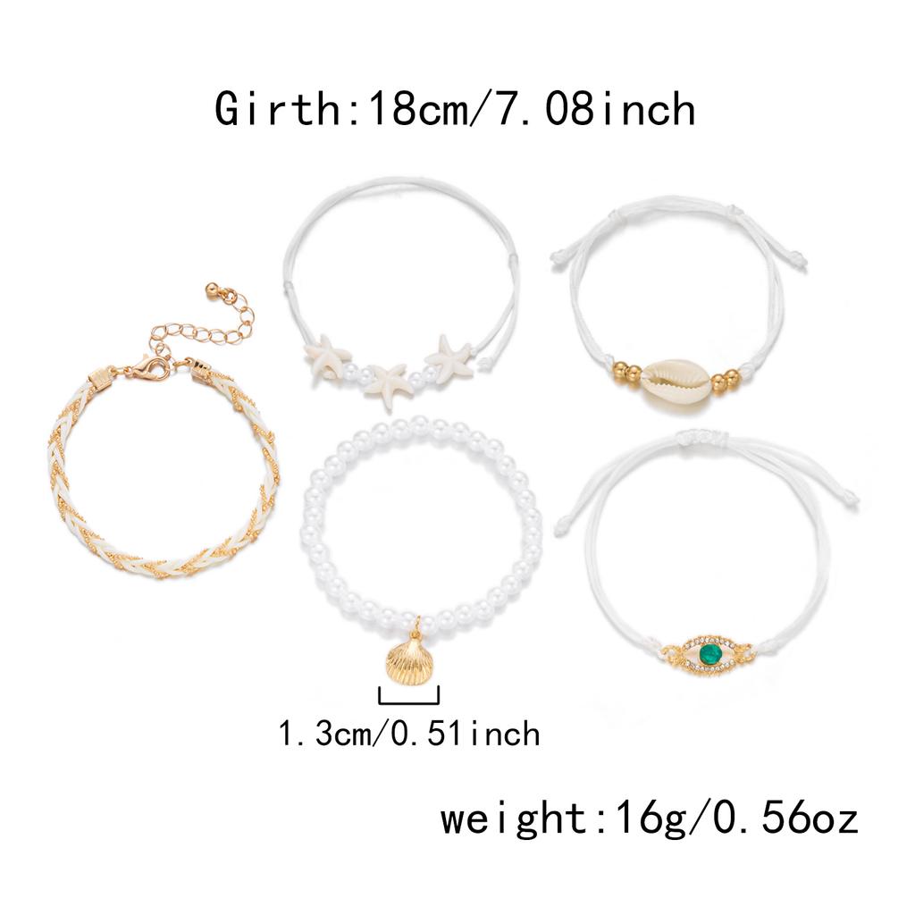 5pcs/Set Bohemian Imitation Pearl Shell Pendant Bracelets for Women Ethnic Style Conch Wave Rope Bracelet Summer Beach Jewelry