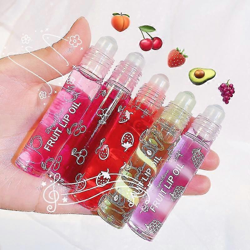 6pcs/set Transparent Hydrating Lip Gloss Fruit Roll-on Balm Makeup Primer Moisturizing Clear Lip Oil Long Lasting