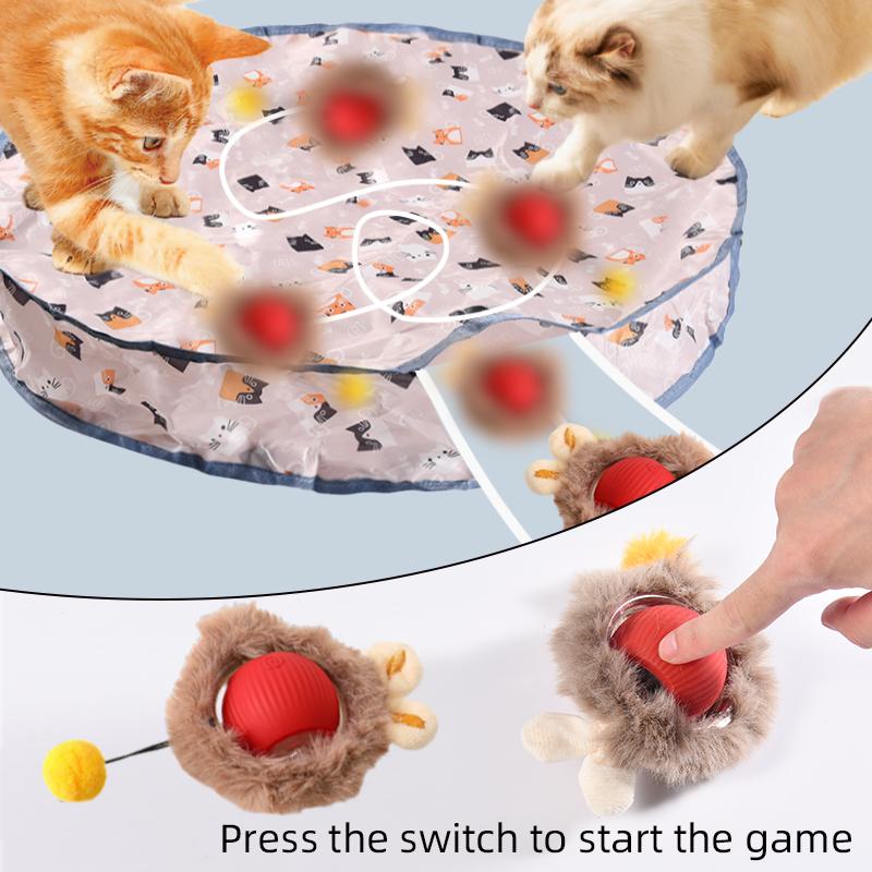 Smart Interactive Cat Toys Ball Fast Rolling In Pouch Hide and Seek Kitten Toy Motion Activated Interactive Cat Toy for Indoor
