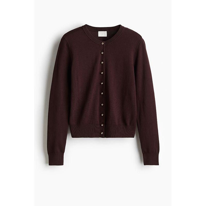 

HM Women s Woolen Sweater 2025 Autumn New Arrival Miu Series Cardigan Shirt for Air-Conditioned Rooms Thin Knitting Outwear 1237776 Burgundy 155/80