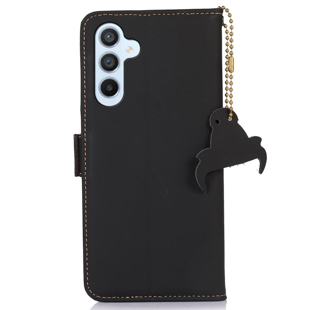 For Samsung Galaxy M35 5G Wallet Case Anti-Drop Genuine Cow Leather Phone Cover RFID Blocking