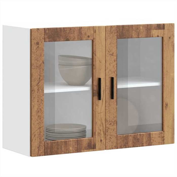 VidaXL Kitchen Wall Cabinet with Glass Door Porto Old Wood, Kitchen Wall Unit, Wall Cabinets with 854095
