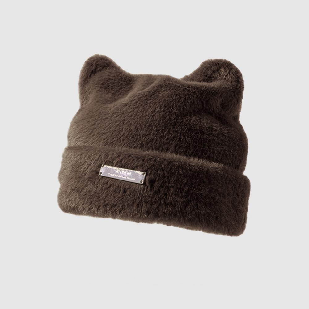 Imitation Mink Wool Cat Ears Hat Fluffy Winter Plush Hat Personality Knitted Cap  Outdoor