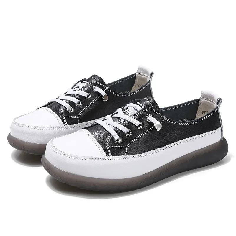 Genuine Leather Soft Sole Outdoor Summer Walking Vulcanized Shoes Women Jogging Sneakers Woman Flat Trainers Fitness Footwear