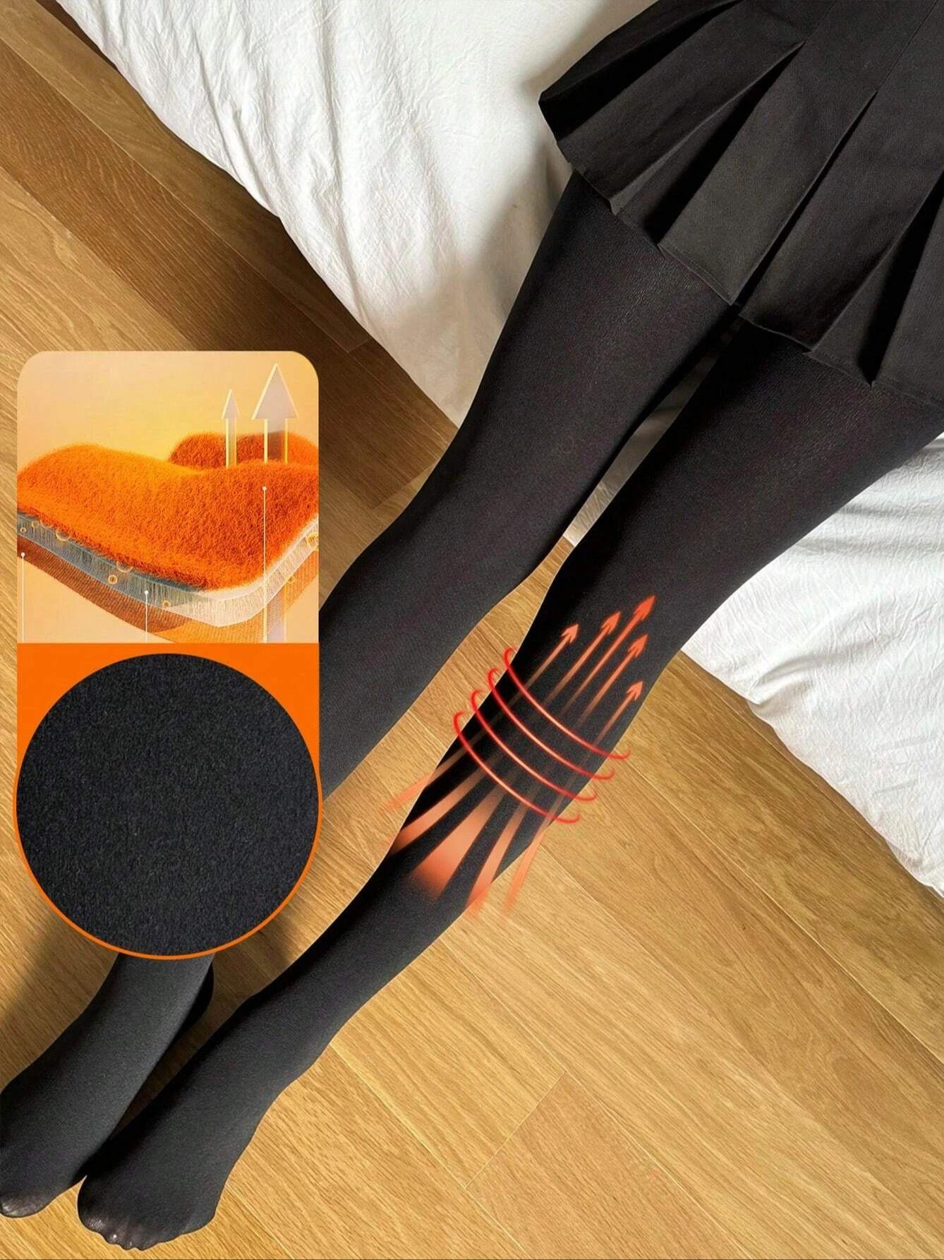 Thermal Brushed Fleece Tights For Women, Black Opaque Warm Pantyhose, High Elasticity Body Shaping Winter Leggings, Soft Fleece S