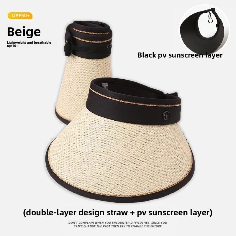 Women's Summer Empty Top Sun Hat Large Brim UV Protection Visor Cap for Outdoor Cycling