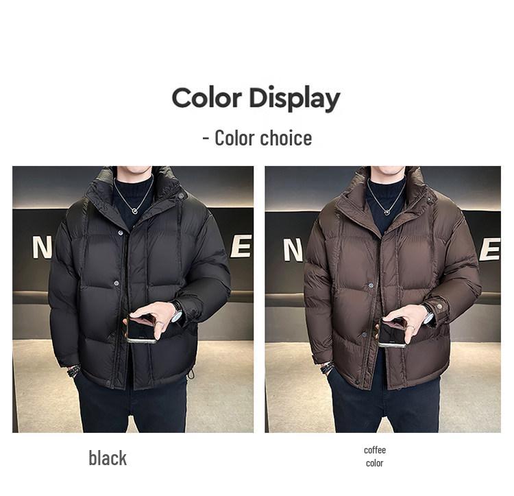 Men's American Style Thick Puff Down Jacket with Stand Collar - 90% High Fill Power, Trendy Loose Fit Outerwear
