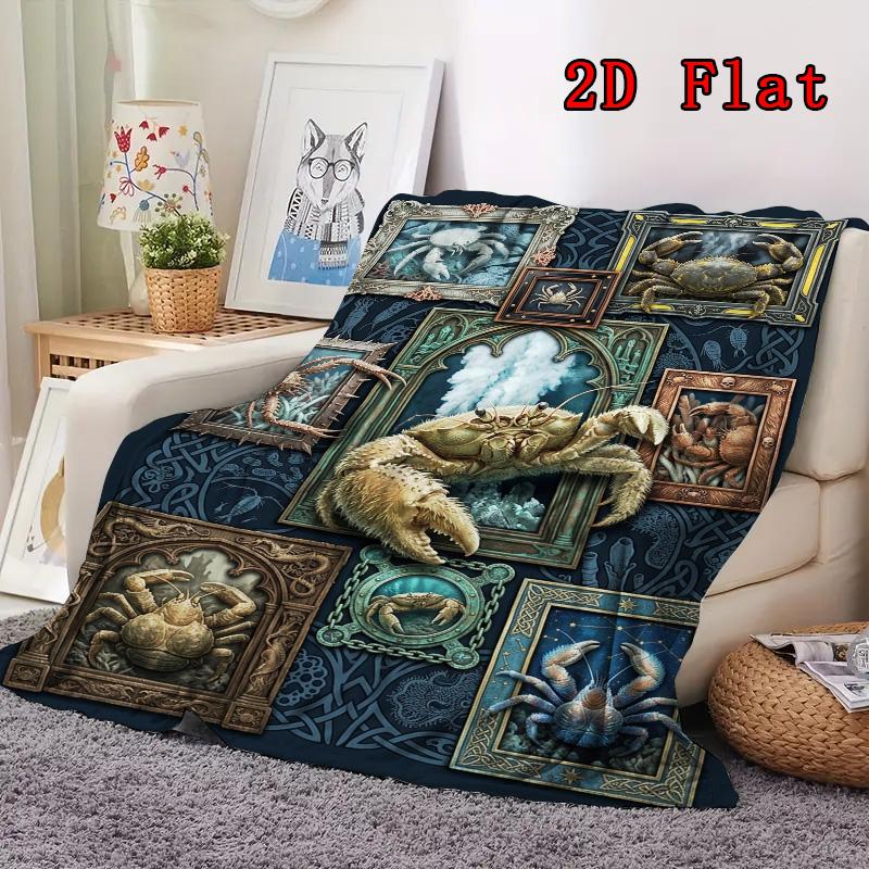 Crab Variations Art 2D Flat Pattern Flannel Blanket, High quality All Seasons, Home Decor, Warmth and Comfort, Perfect for Christmas Gifts.