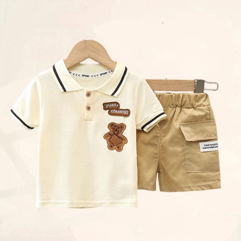 Boys Summer Suit Middle and Small Children Short-sleeved Striped Polo Shirt + Shorts Handsome Two-piece Set
