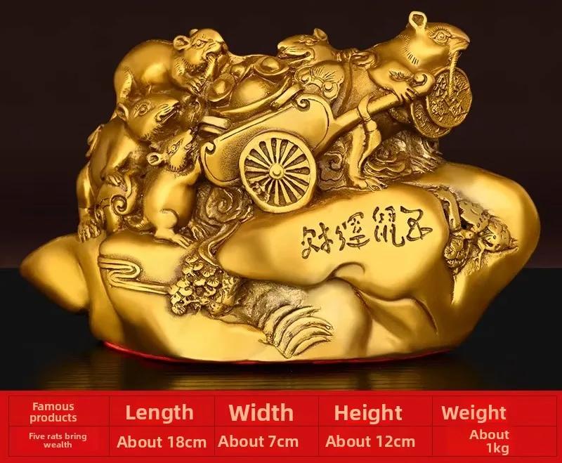 Brass Zodiac Rat Figurine The Fifth Rat of The Zodiac Bringing Wealth and Prosperity Home Office Desks Decor