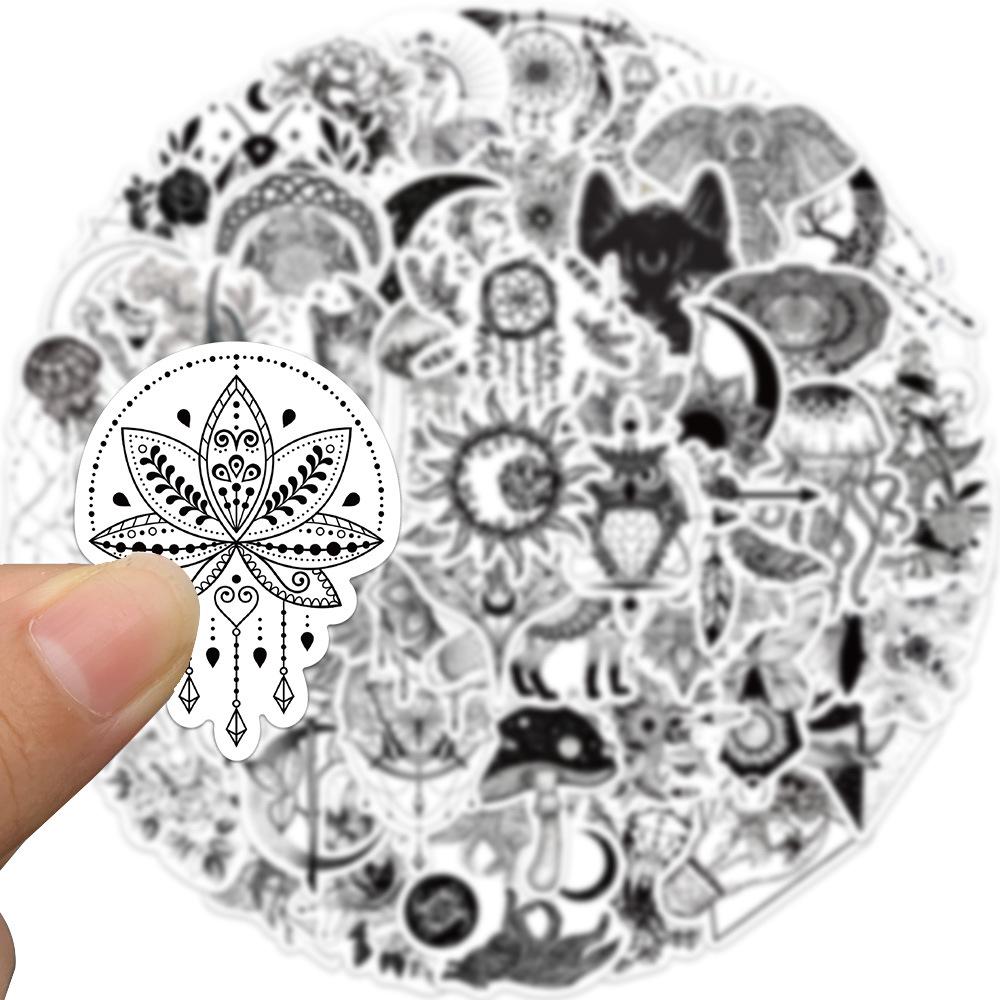 50 Black and White Gothic Style Graffiti Stickers Decorative Suitcase Pen Guitar Notebook Waterproof Hot Stamping