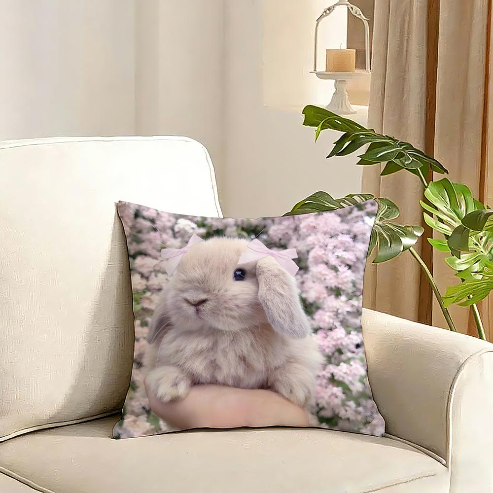 Netherland Dwarf Rabbit Cushion Cover Reversible Plush Pillow Cover Soft Fluffy Home Decor for Sofa Bedroom 30x30cm