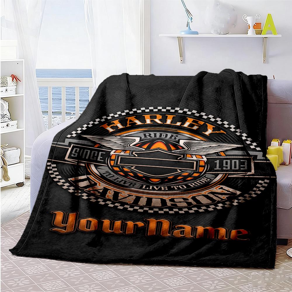 Harley-davidson Motorcycles Personalized Text Blanket Multi-purpose Customizable Blanket Soft Warm Cozy Great for Picnics Bed Office Chair Bedding