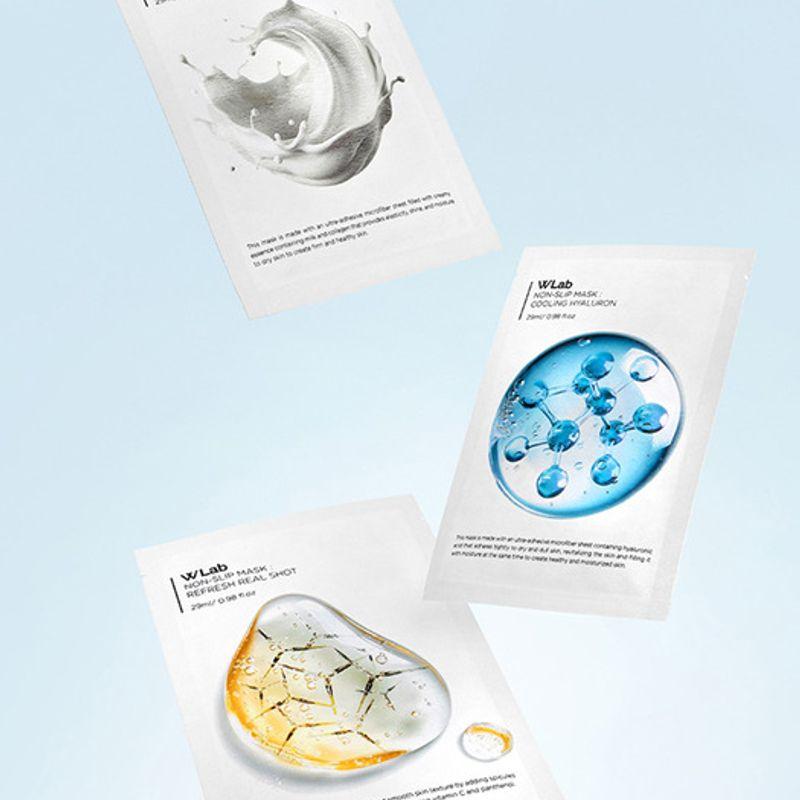 

Wlab [Pack of 5] Wlab Non-Slip Mask 3 Types (Cooling/Collagen/Real Shot) W Lab Non-Slip Mask Cooling Hyaluronic Acid *5