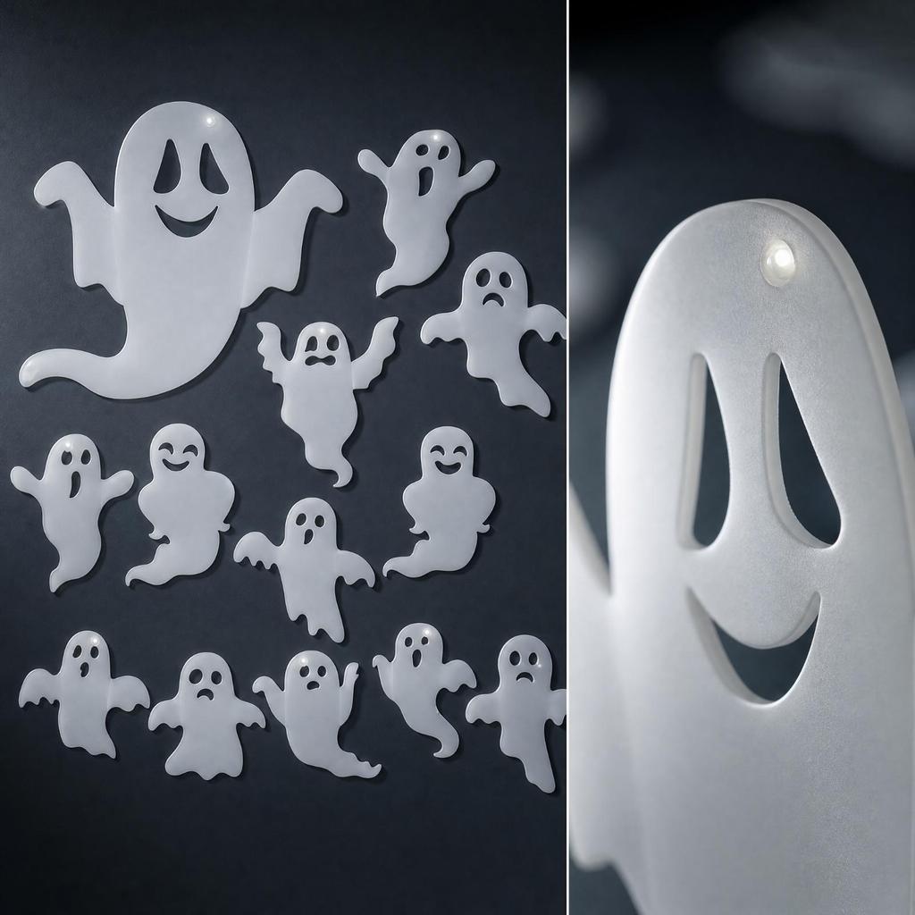 12 Pieces SpecterShaped Wall Decal with Backlit 3D PVC Specter Sticker Indoor Outdoor Halloween